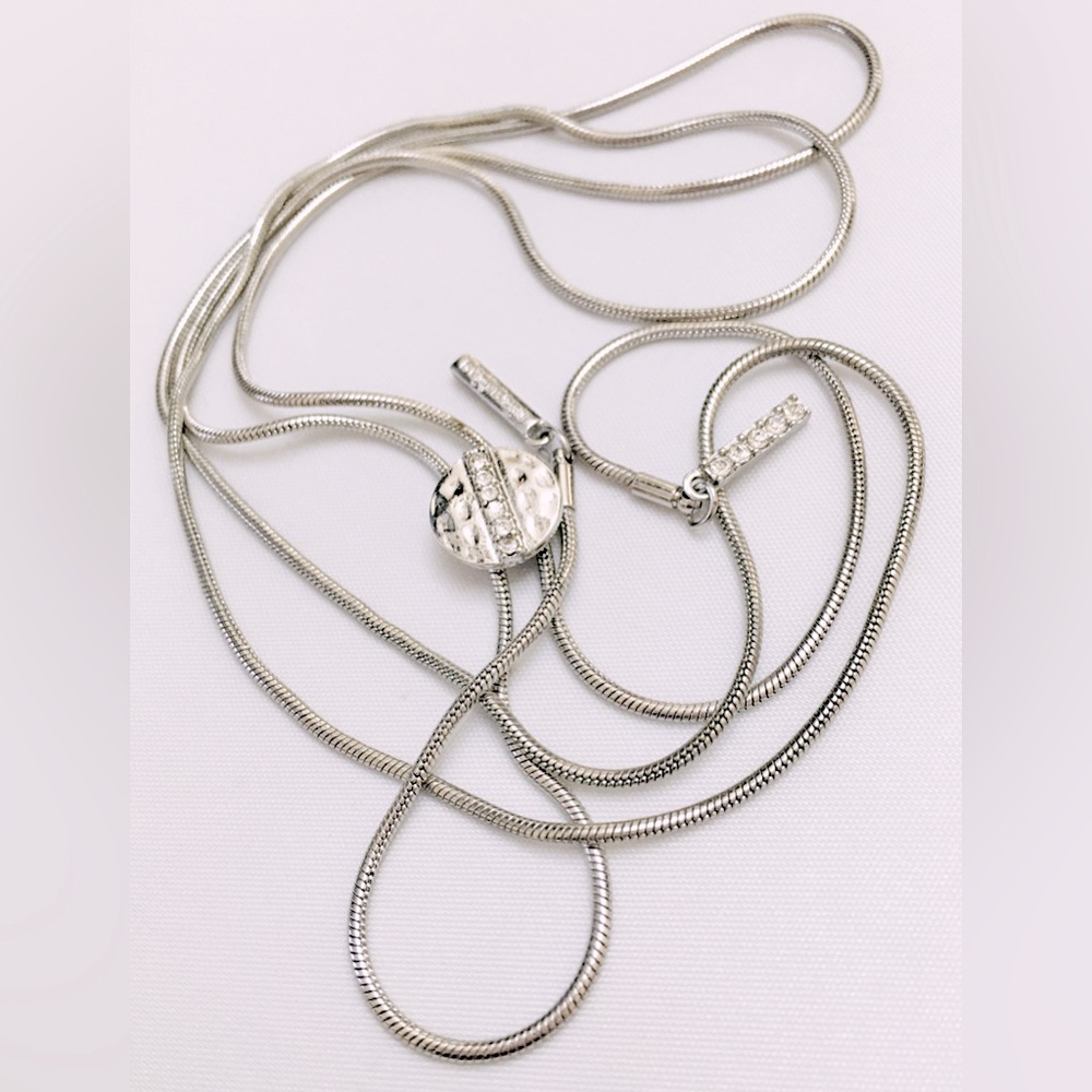 Adornable U Silver Crystal Slider Lariat Necklace